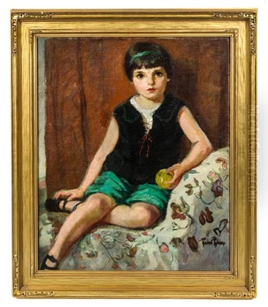 Seated Girl With An Apple Oil Painting by Pauline Lennards Palmer
