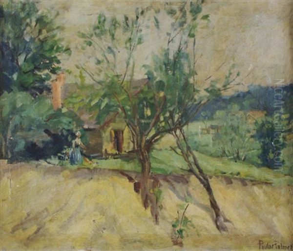 Landscape With Cottage Oil Painting by Pauline Lennards Palmer