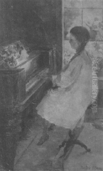 Girl At The Piano Oil Painting by Pauline Lennards Palmer