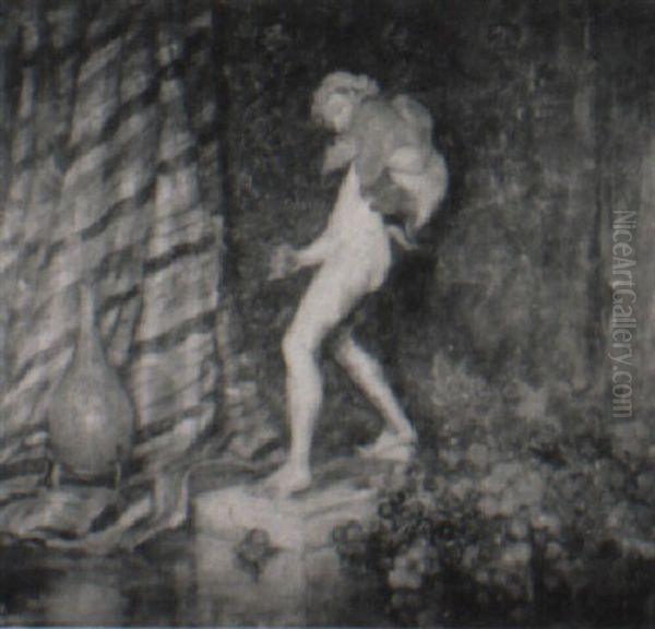 Still Life With Marble Statue, Grapes And Ceramic Vase Oil Painting by Pauline Lennards Palmer