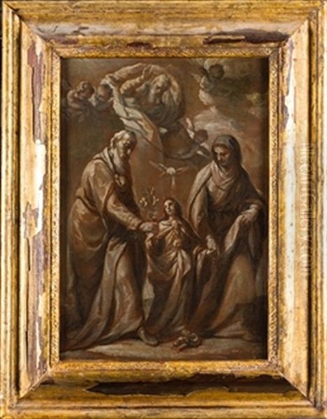 San Joaquin, Santa Ana Y La Virgen Maria Oil Painting by Acislo Antonio Palomino