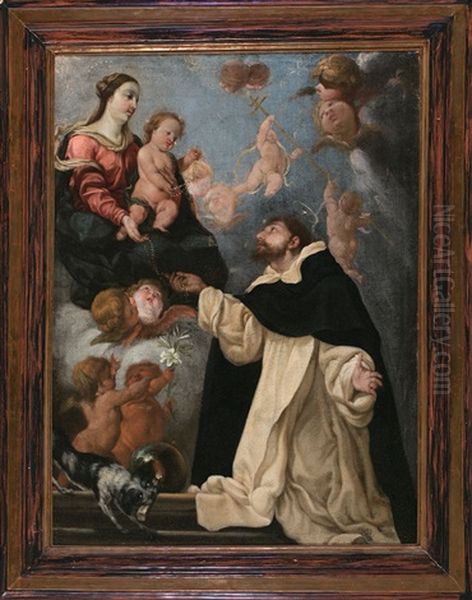 La Virgen Del Rosario Con Santo Domingo Oil Painting by Acislo Antonio Palomino