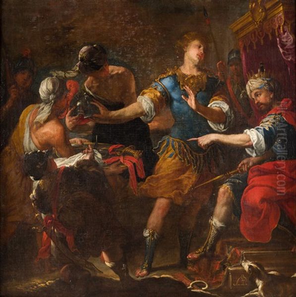 David Rechazando Las Armas Que Le Presenta Saul Oil Painting by Acislo Antonio Palomino