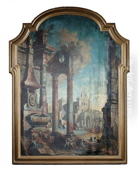 Capriccio Landscape With Classical Tombs Amid Ruins Oil Painting by Pietro (Il Mirandolese) Paltronieri