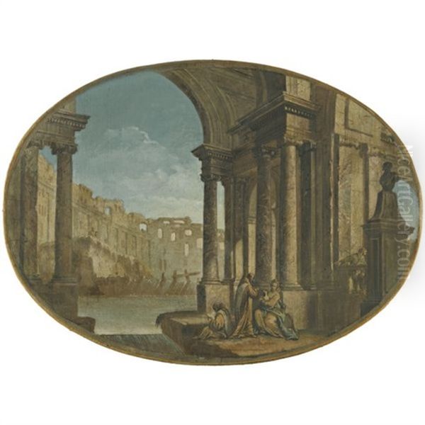 An Architectural Capricci With Figures In The Foreground Oil Painting by Pietro (Il Mirandolese) Paltronieri