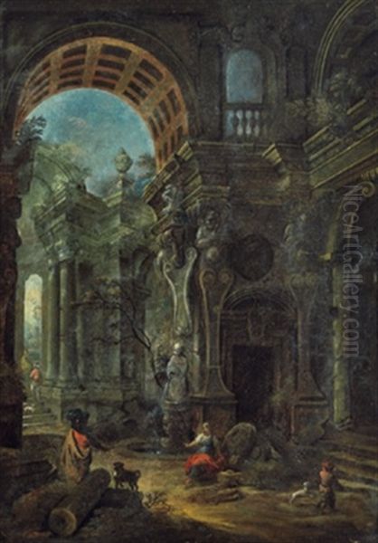 Capriccio Architettonico Con Figure Oil Painting by Pietro (Il Mirandolese) Paltronieri