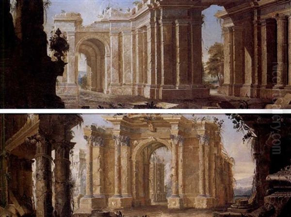 Rovine Di Templo Antico (+ Another, Pair) Oil Painting by Pietro (Il Mirandolese) Paltronieri