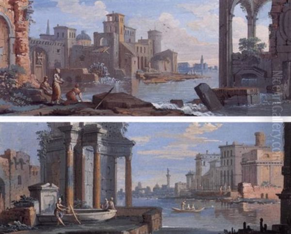 Veduta Lagunare Con Rovine Oil Painting by Pietro (Il Mirandolese) Paltronieri