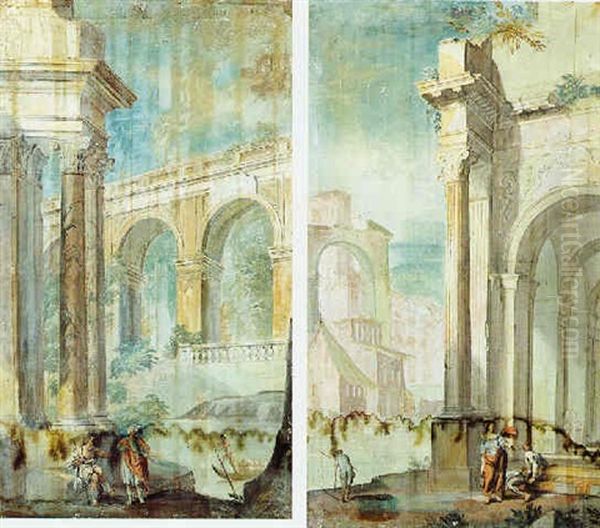 Rovina Architettonicha Con Personaggi Oil Painting by Pietro (Il Mirandolese) Paltronieri