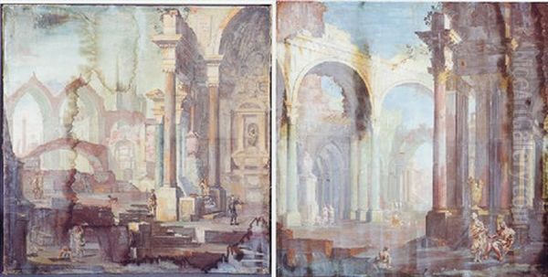 Rovina Architettonicha Con Personaggi Oil Painting by Pietro (Il Mirandolese) Paltronieri