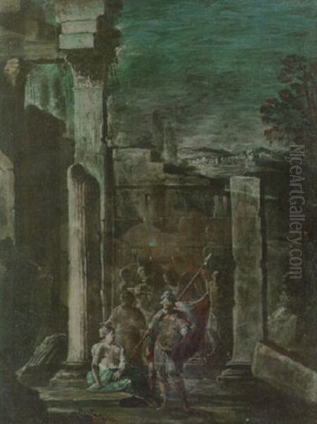 Classical Figures By Ruins Oil Painting by Pietro (Il Mirandolese) Paltronieri