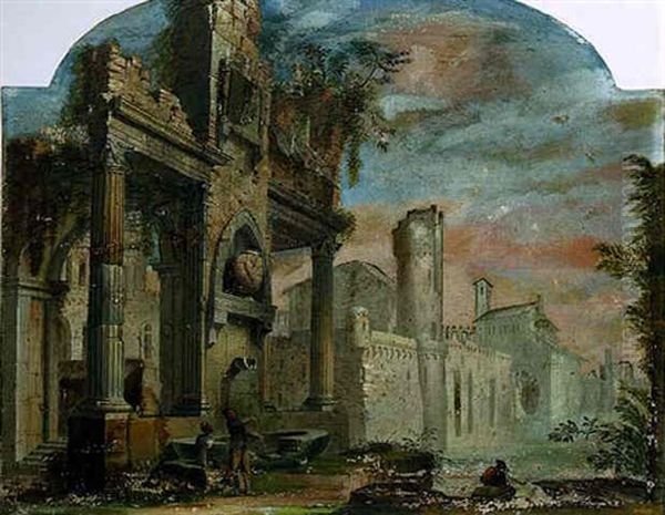 An Architectural Fantasy Oil Painting by Pietro (Il Mirandolese) Paltronieri