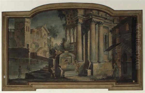 Archtectural Capriccio Oil Painting by Pietro (Il Mirandolese) Paltronieri