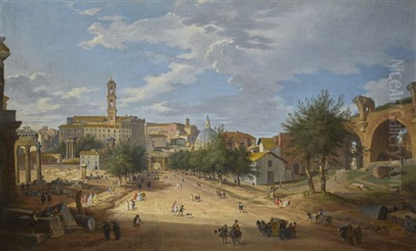 Rome, A View Of The Forum Looking Towards The Capitol Oil Painting by Giovanni Paolo Panini