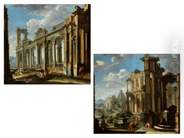 Capriccio Architettonico Mit Antiken Ruinen
Spielenden Kindern An Einem Wasserlauf Oil Painting by Giovanni Paolo Panini