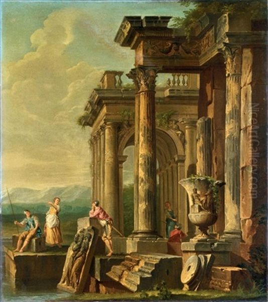 Capriccio Architettonico Con Rovine E Soldati Oil Painting by Giovanni Paolo Panini