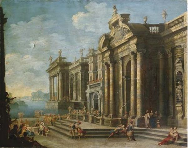 Capriccio Architettonico Con Ester E Assuero Oil Painting by Giovanni Paolo Panini