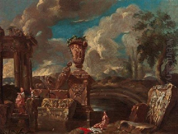 Romische Ruinenlandschaft Mit Personen Oil Painting by Giovanni Paolo Panini
