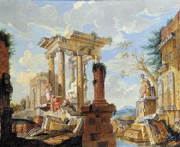 Paesaggio Con Rovine Architettoniche E Figure Oil Painting by Giovanni Paolo Panini