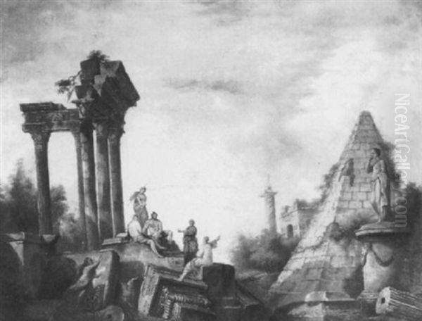 A Capriccio Of Roman Ruins Oil Painting by Giovanni Paolo Panini