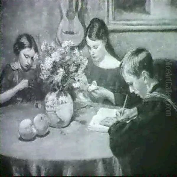 The Evening Chores. Oil Painting by Robert Panitzsch