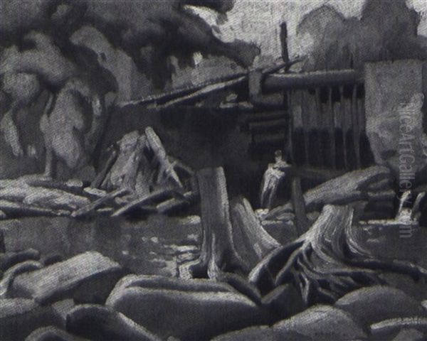 The Mill Dam, Cheltenham (+ Sunlight In The Forest, Lrgr; 2 Works) Oil Painting by Lawrence Arthur C. Panton