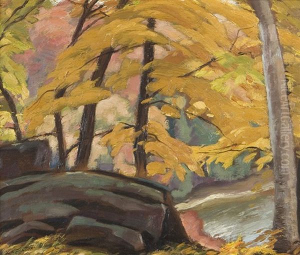 Autumn Indian Harbour Near Halifax Nova Scotia (+ Study, Verso) Oil Painting by Lawrence Arthur C. Panton