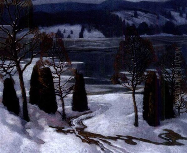 Winter River Landscape Oil Painting by Lawrence Arthur C. Panton