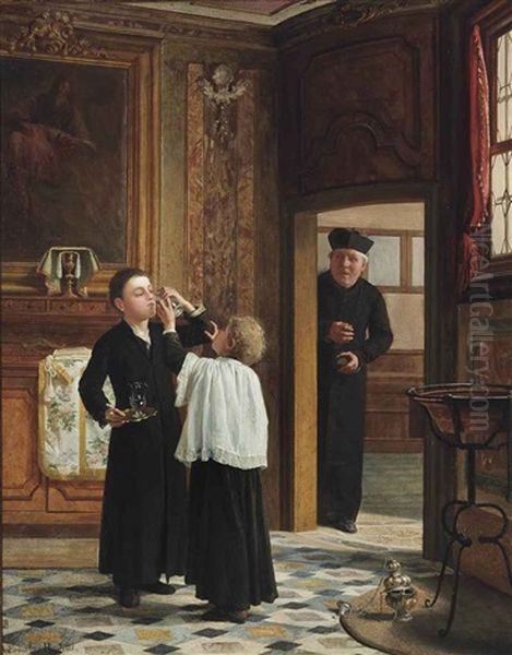 Stealing A Sip Of The Communion Wine Oil Painting by Antonio Paoletti