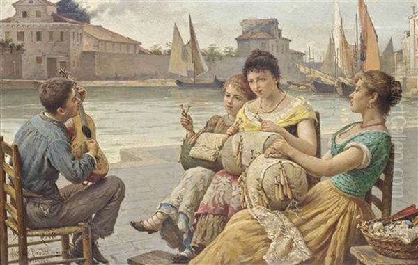 A Serenade For The Lacemakers, Venice Oil Painting by Antonio Paoletti