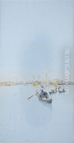 Gondole Con Venezia Sullo Sfondo Oil Painting by Antonio Paoletti