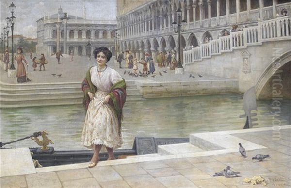 A Venetian Beauty Oil Painting by Antonio Paoletti
