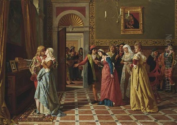 Bassanio Winning The Heart Of Portia, The Merchant Of Venice Oil Painting by Antonio Paoletti