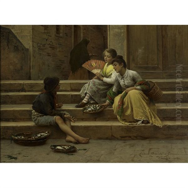 The Fish Sellers, Venezia Oil Painting by Antonio Paoletti