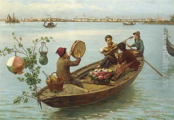 Venetian Festivities Oil Painting by Antonio Paoletti