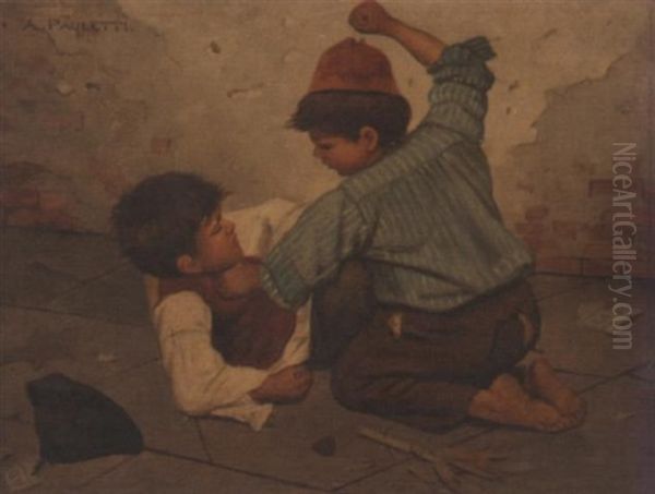 Two Boys Fighting Oil Painting by Antonio Paoletti