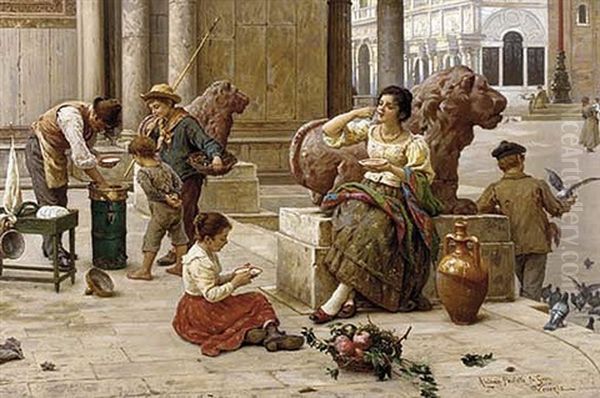 An Afternoon Rest In The Piazza San Marco Oil Painting by Antonio Paoletti