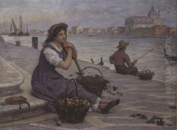 Venetian Fruit Seller Oil Painting by Antonio Paoletti