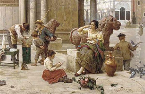 An Afternoon Rest In The Piaza San Marco Oil Painting by Antonio Paoletti