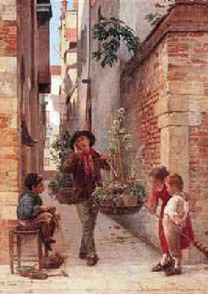 The Flower Seller Oil Painting by Antonio Paoletti