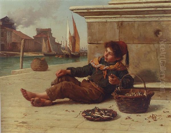 The Fish Seller Oil Painting by Antonio Paoletti