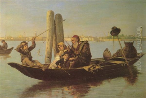 Fishing Off Of San Marco Oil Painting by Antonio Paoletti