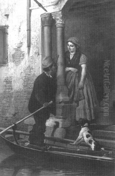 Gondolier In Love Oil Painting by Antonio Paoletti