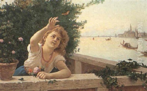 Venetian Balcony Oil Painting by Antonio Paoletti