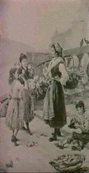 The Flower Seller Oil Painting by Antonio Paoletti