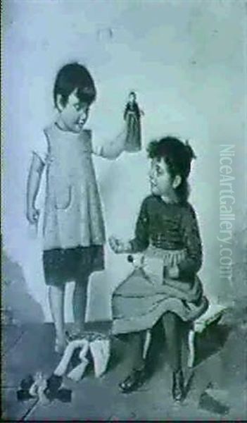 Bimbe Che Giocano Con Le Bambole Oil Painting by Antonio Paoletti