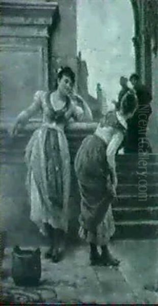 A Quick Peak Oil Painting by Antonio Paoletti