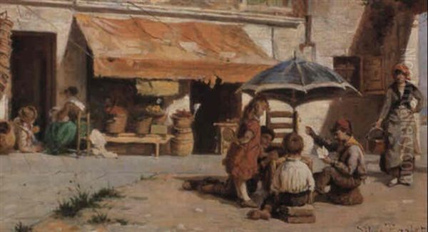 The Young Card Players Oil Painting by Sylvius D. Paoletti