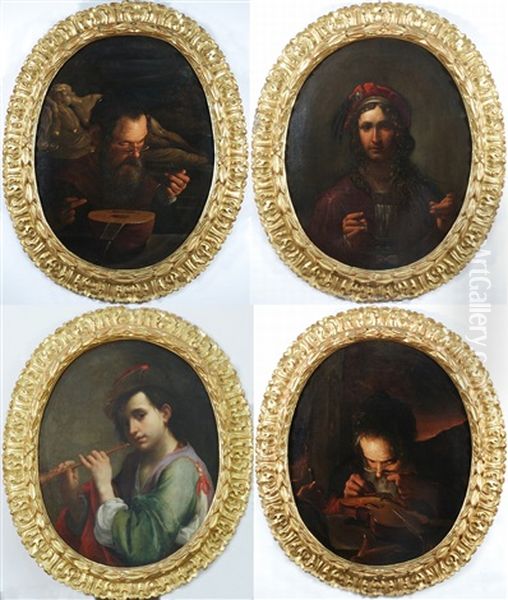Allegorie Dei Quattro Sensi Con Strumenti Musicali (4 Works) Oil Painting by Pietro Paolini