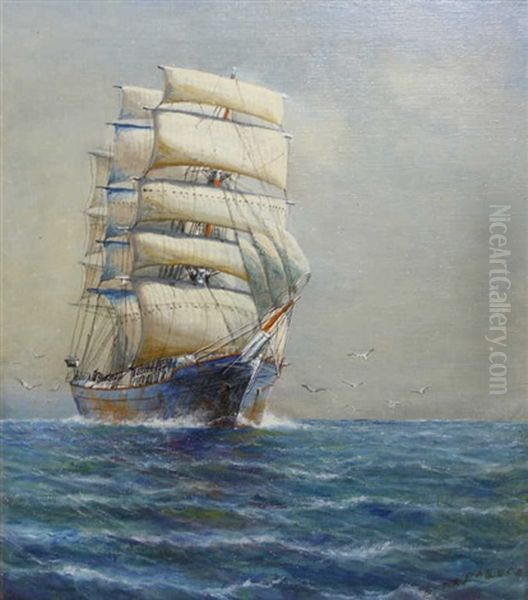 Trois-mats Carre Par Vent Arriere Oil Painting by Luca Papaluca